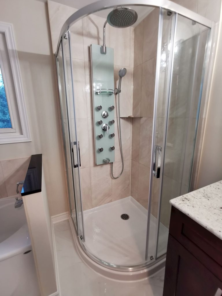 walk in shower in custom bathroom - small bathroom renos