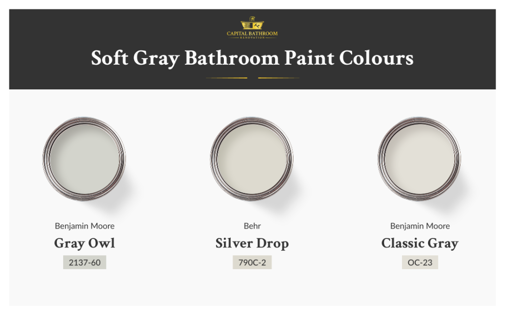 Modern bathroom with soft gray paint colours, showcasing one of the top bathroom colour trends for 2026